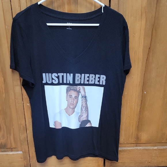Custom Made Womens Justin Bieber Tee Black Size LARGE - Picture 1 of 3